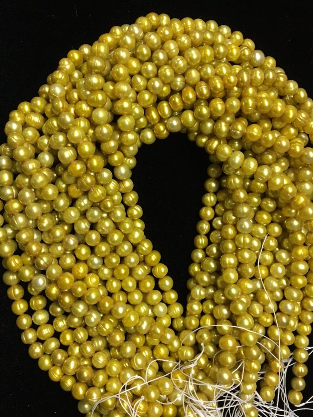 THREE 16" Strand 6.5x7 GOLDEN CARAMEL Natural FRESHWATER PEARLS-Potato Pearls